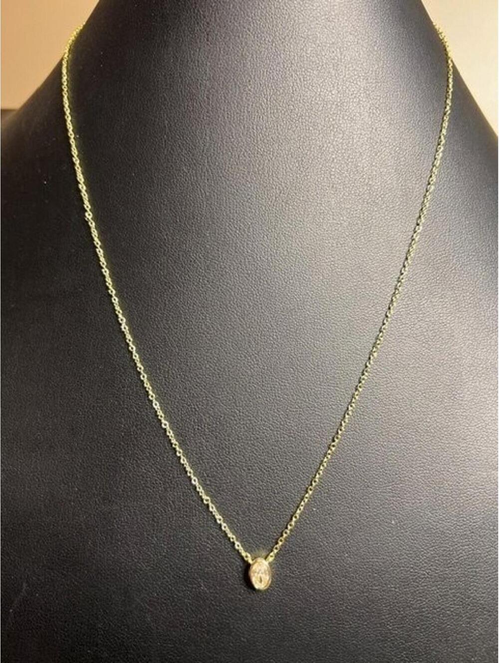 B5252 LA CN Gold Tone Solitaire Bezel Set Dainty Necklace 16-18in Minimalist